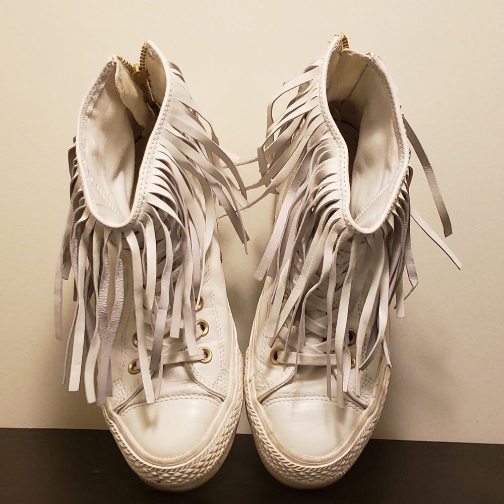 White Leather Fringe Converse (Chuck Taylor)